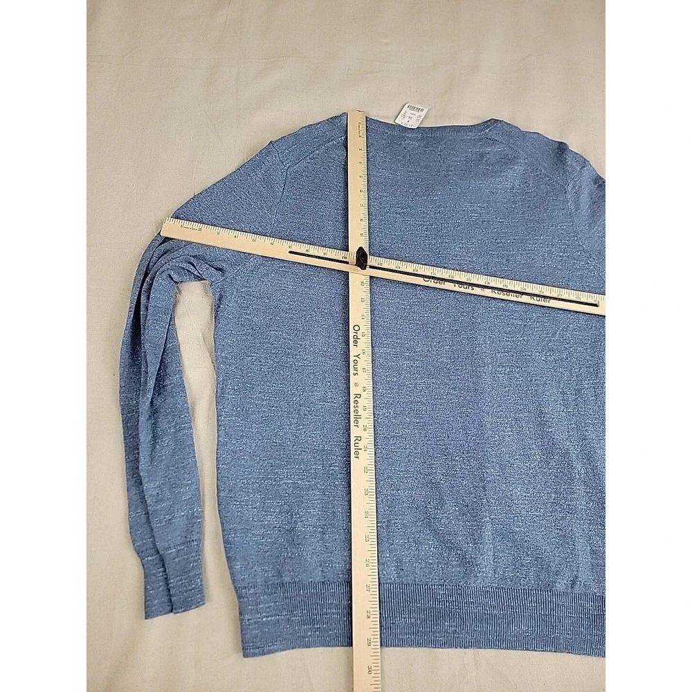 J.Crew V-Neck Sweater Mens XL Blue Marl Cotton C4611 Lightweight Ribbed Knit
